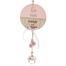 Χριστουγεννιάτικο Ροζ Κρεμαστό Ξύλινο με Κουδουνάκι (35cm)